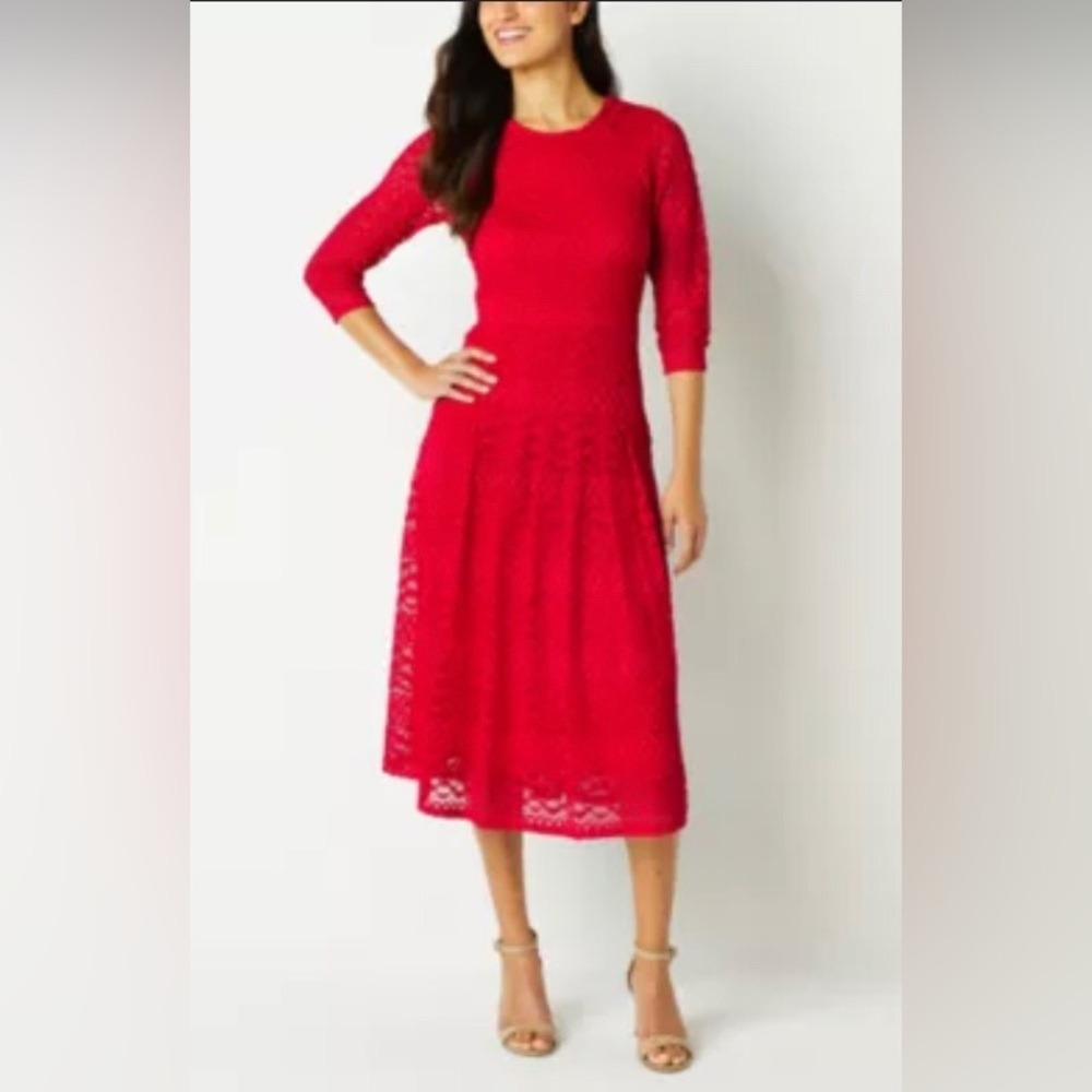 Perceptions Petite Women's PXL Midi Dress Red Lace‎ Fit & Flare NEW
